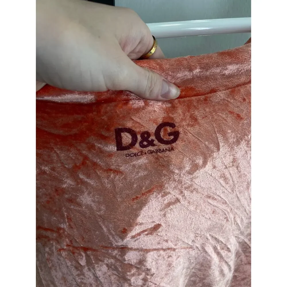 Y2K Dolce & Gabbana Velvet Off The Shoulder Top Womens XS Pink Freedom 2000s - Picture 7 of 8